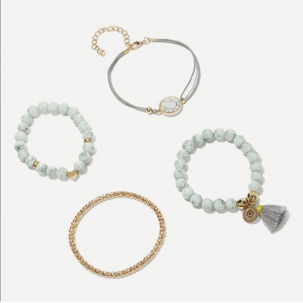 White Marble/Gold bead bracelet set - Picture 2 of 2